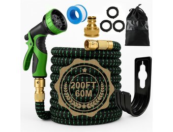 Flexibele Tuinslang 60m met 10 Sproeifuncties, incl. 1/2" & 3/4" Adapter voor Tuin, Autowas & Planten - Duurzaam, Knikvrij, Lekvrij