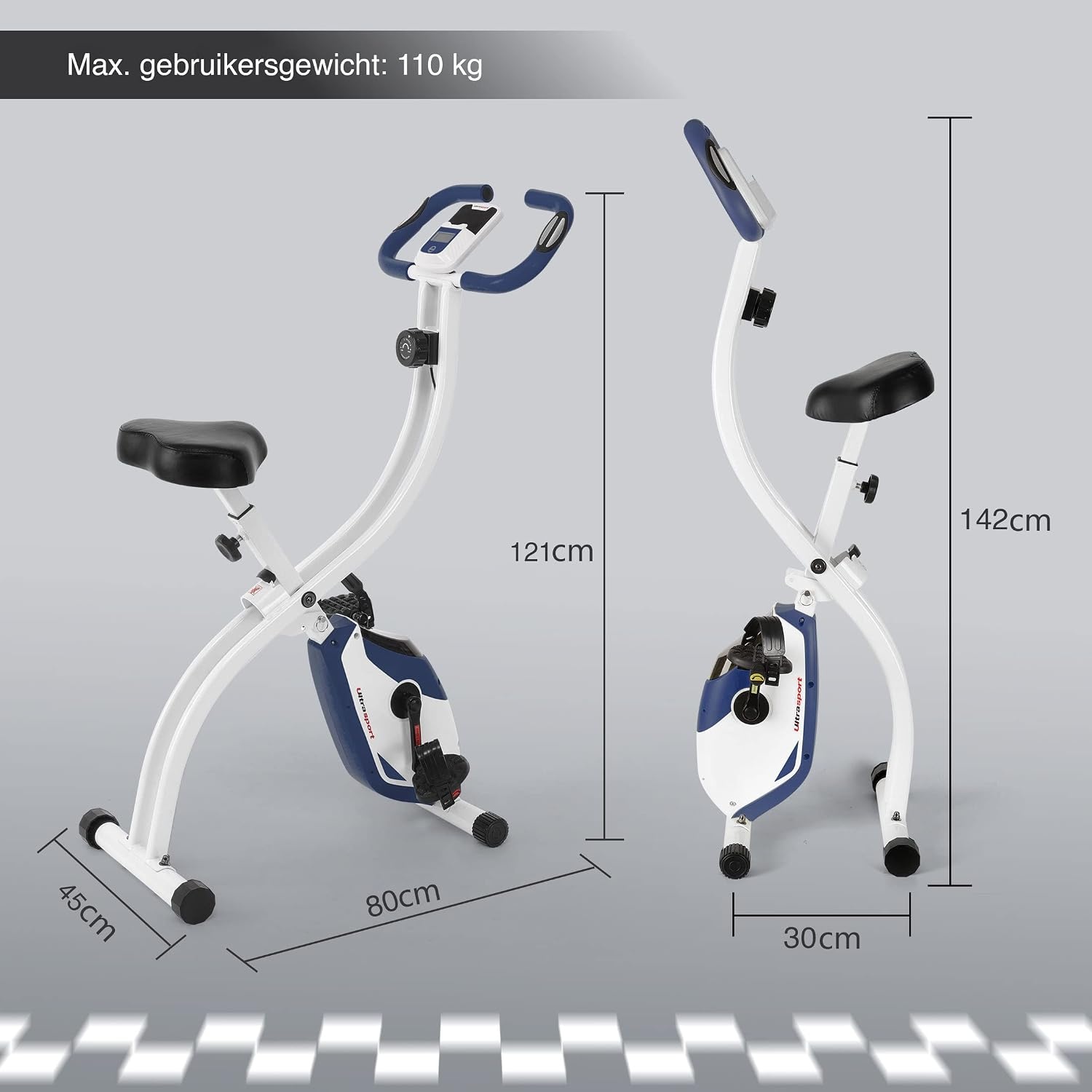 Opvouwbare Hometrainer F-Bike 150 - 8 Weerstanden - LCD Display - Blauw/Wit (55% Korting)