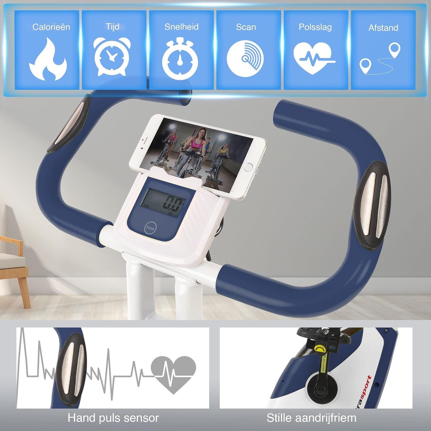 Opvouwbare Hometrainer F-Bike 150 - 8 Weerstanden - LCD Display - Blauw/Wit (55% Korting)
