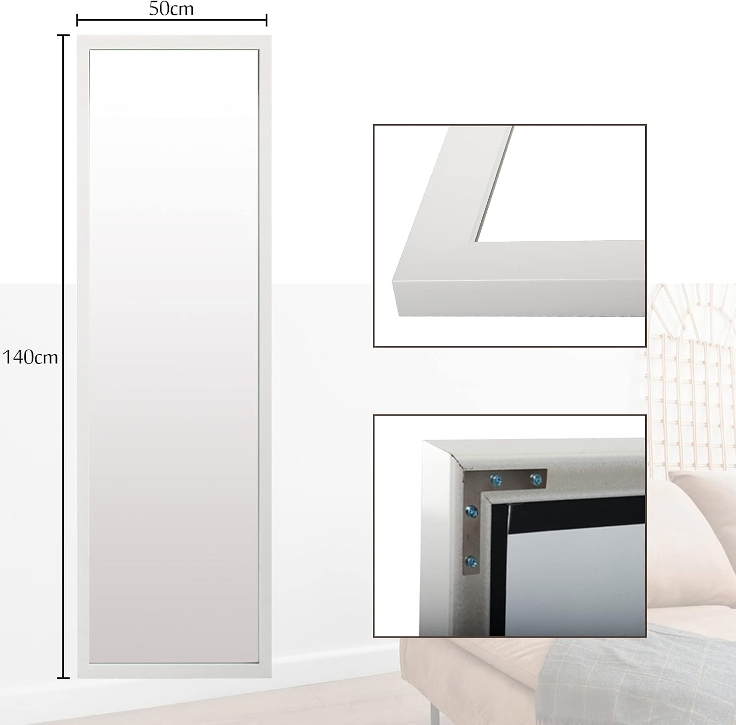 Staan Spiegel Wit Houten Frame 140x50 cm - 34% Korting