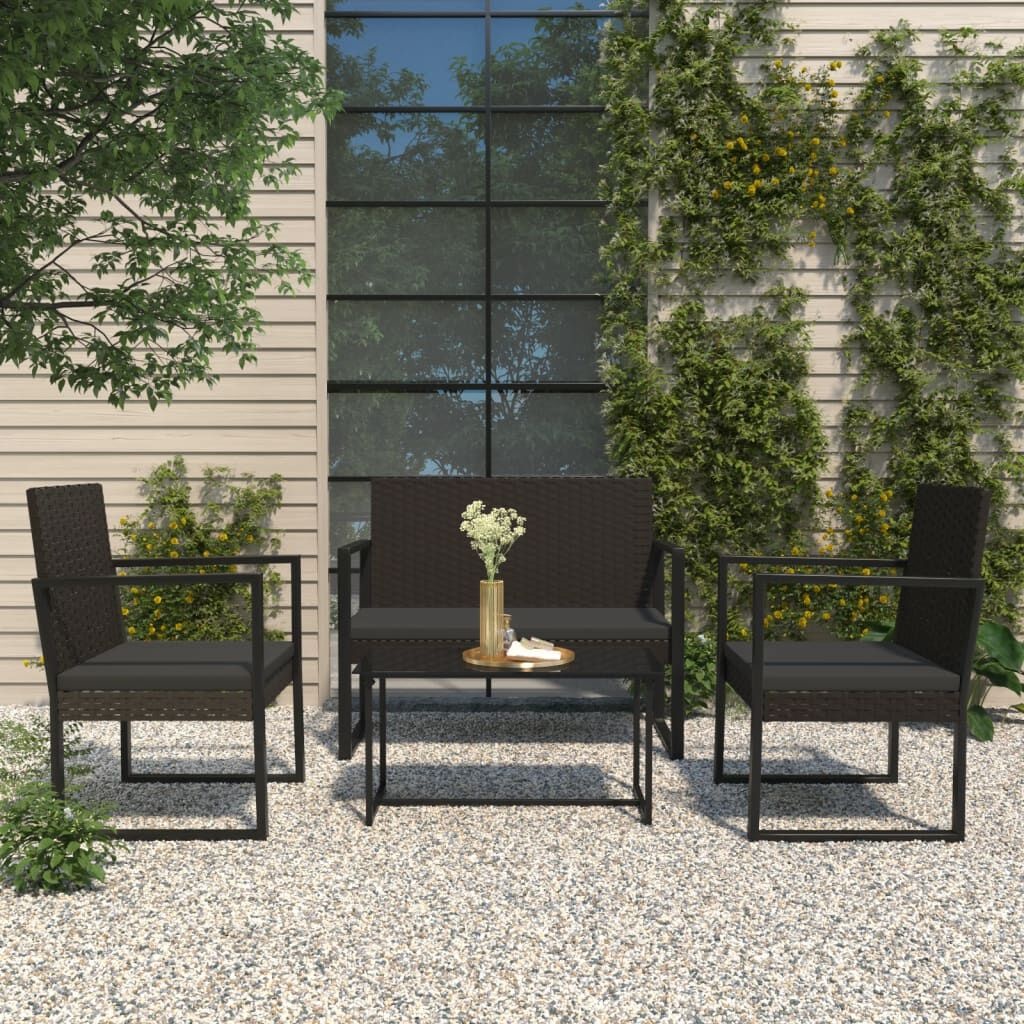 vidaXL Tuinbank met Kussens Zwart Poly Rattan - 106 cm - 34% Korting