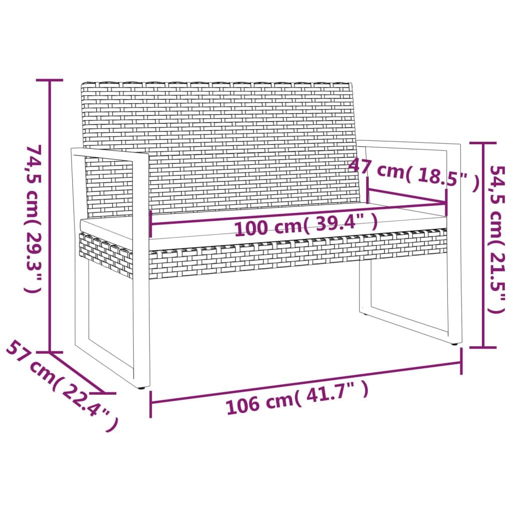 vidaXL Tuinbank met Kussens Zwart Poly Rattan - 106 cm - 34% Korting