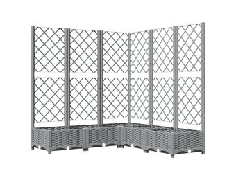 vidaXL Plantenbak met latwerk 120x120x121,5 cm polypropeen lichtgrijs