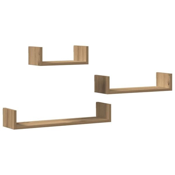 vidaXL Wandschappen 3 st bewerkt hout artisanaal eiken