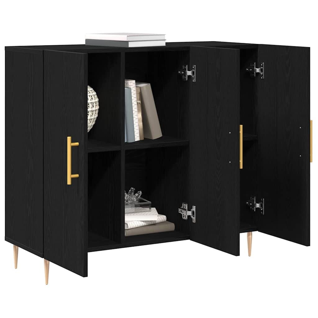 vidaXL Dressoir Zwart Eiken 90 x 34 x 80 cm Bewerkt hout