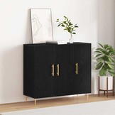 vidaXL Dressoir Zwart Eiken 90 x 34 x 80 cm Bewerkt hout