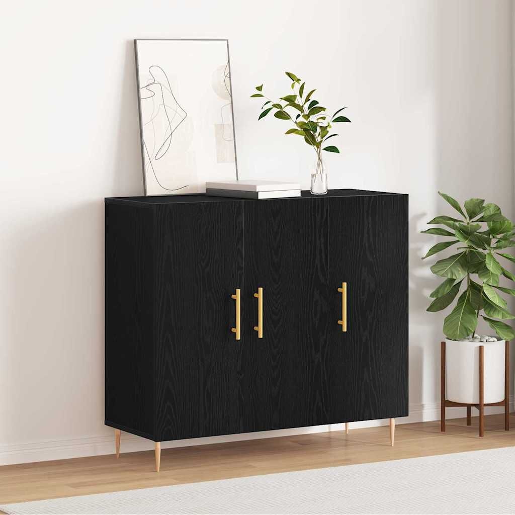 vidaXL Dressoir Zwart Eiken 90 x 34 x 80 cm Bewerkt hout