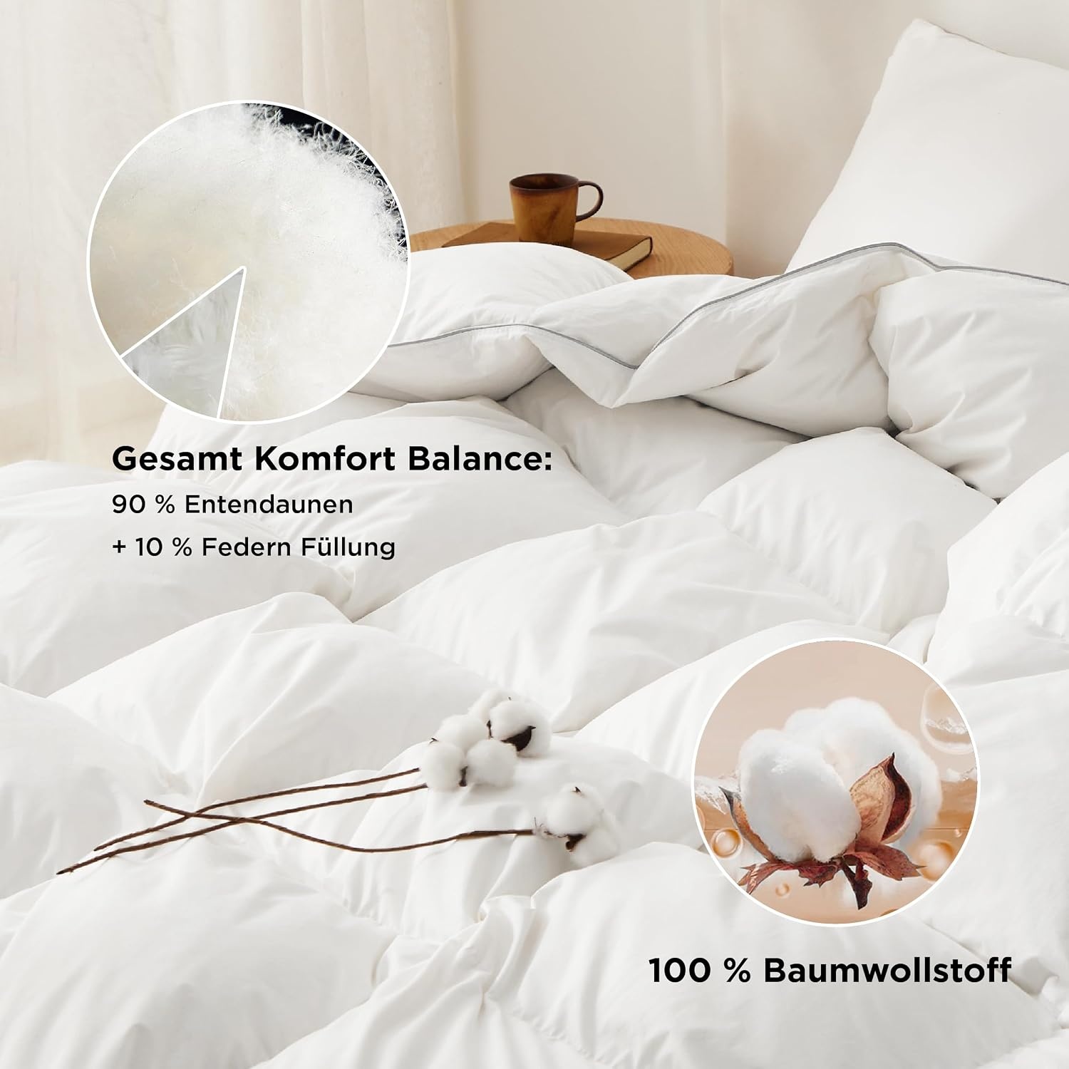 BEDSURE Donzen dekbed 155 x 220 cm, warm winterdekbed van 90% dons / 10% veren 1480 gr. dikke vulling, extra warm verendekbed met Öko-Tex-certificaat, wasbaar quilt wit