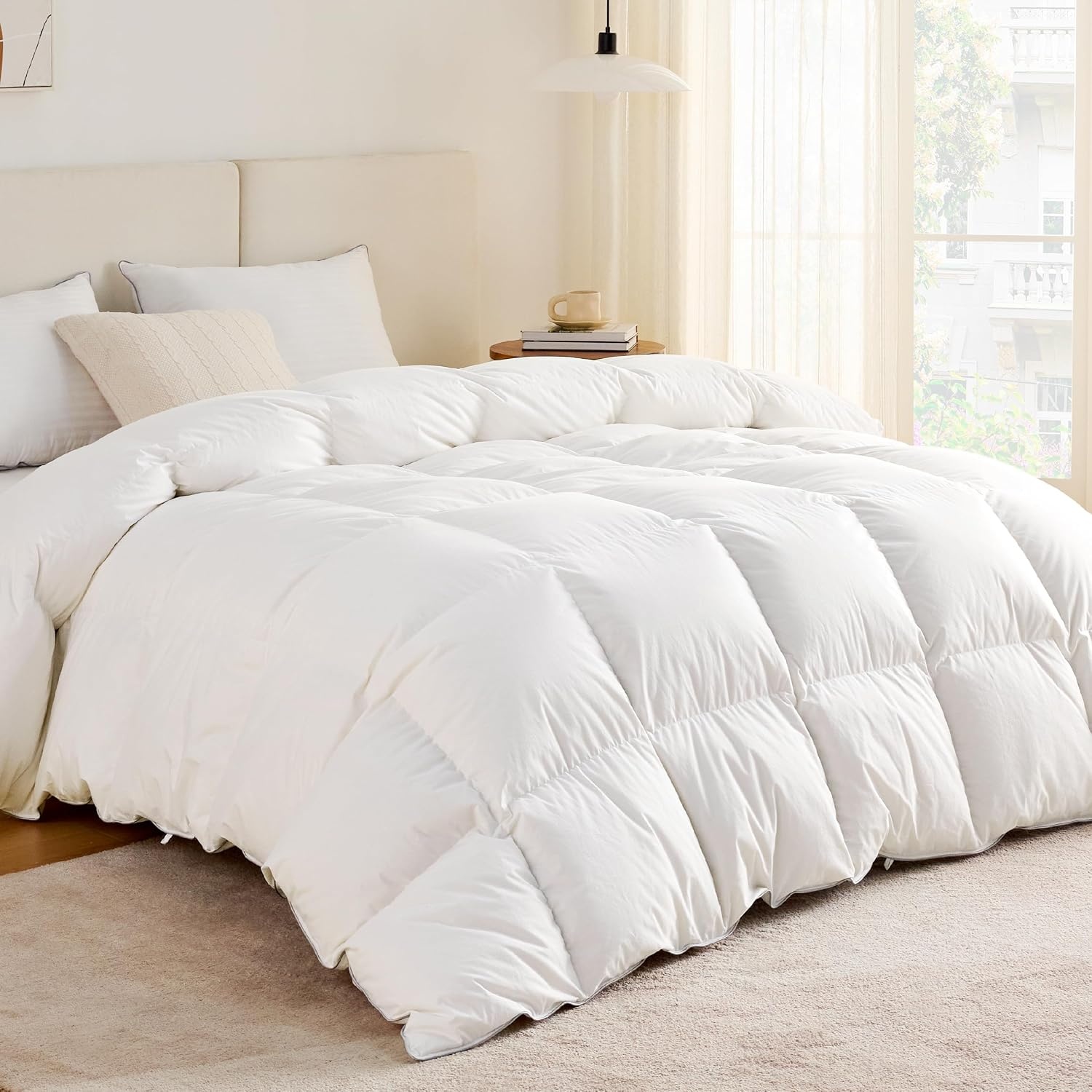 BEDSURE Donzen dekbed 155 x 220 cm, warm winterdekbed van 90% dons / 10% veren 1480 gr. dikke vulling, extra warm verendekbed met Öko-Tex-certificaat, wasbaar quilt wit