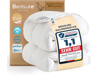 BEDSURE Donzen dekbed 155 x 220 cm, warm winterdekbed van 90% dons / 10% veren 1480 gr. dikke vulling, extra warm verendekbed met Öko-Tex-certificaat, wasbaar quilt wit
