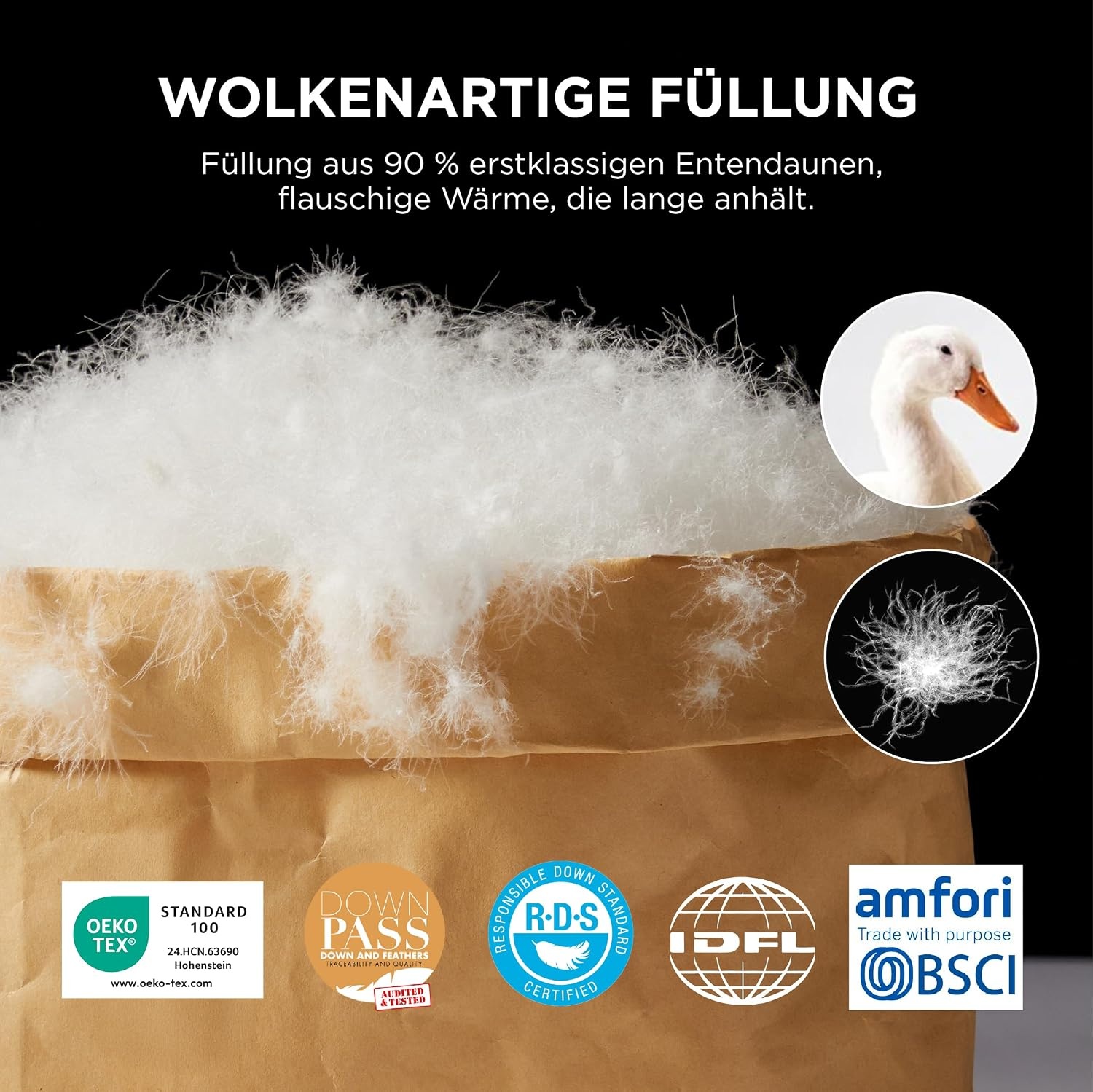 BEDSURE Donzen dekbed 155 x 220 cm, warm winterdekbed van 90% dons / 10% veren 1480 gr. dikke vulling, extra warm verendekbed met Öko-Tex-certificaat, wasbaar quilt wit