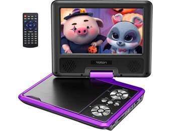 YOTON 9,5 inch draagbare dvd-speler met 7,5 inch HD-draaibaar scherm voor auto en kinderen, 4-6 uur werktijd met ingebouwde batterij, hoofdtelefoon/AV-IN/AV-OUT/USB/SD-kaart [Geen ondersteuning voor