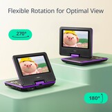 YOTON 9,5 inch draagbare dvd-speler met 7,5 inch HD-draaibaar scherm voor auto en kinderen, 4-6 uur werktijd met ingebouwde batterij, hoofdtelefoon/AV-IN/AV-OUT/USB/SD-kaart [Geen ondersteuning voor