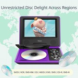YOTON 9,5 inch draagbare dvd-speler met 7,5 inch HD-draaibaar scherm voor auto en kinderen, 4-6 uur werktijd met ingebouwde batterij, hoofdtelefoon/AV-IN/AV-OUT/USB/SD-kaart [Geen ondersteuning voor