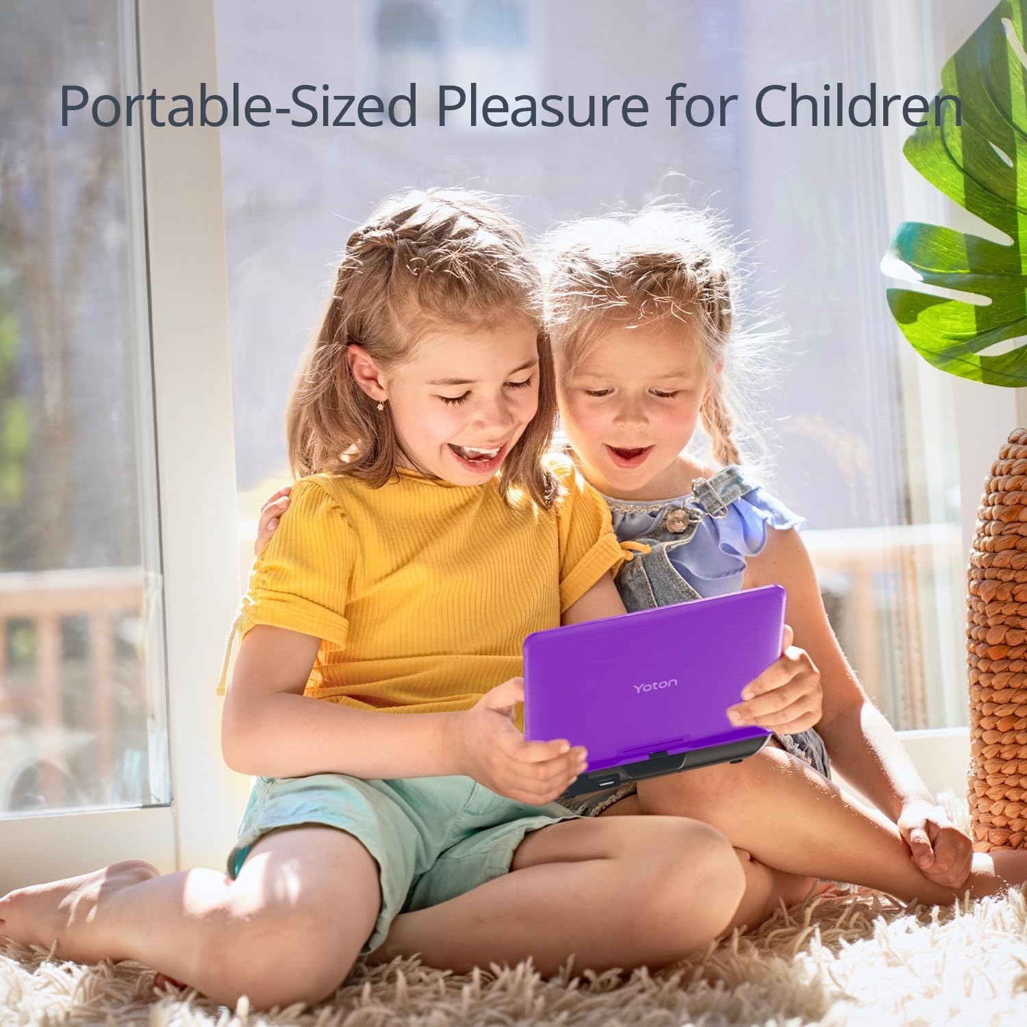 YOTON 9,5 inch draagbare dvd-speler met 7,5 inch HD-draaibaar scherm voor auto en kinderen, 4-6 uur werktijd met ingebouwde batterij, hoofdtelefoon/AV-IN/AV-OUT/USB/SD-kaart [Geen ondersteuning voor