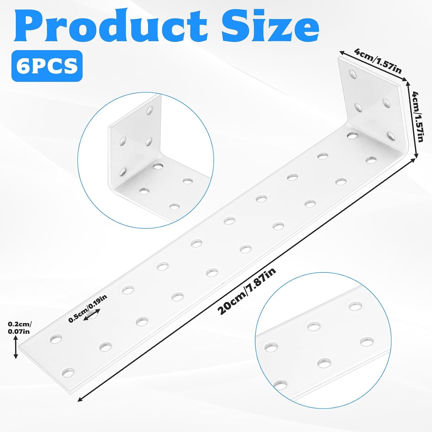6 stuks ankerbeugels, haakse beugels voor hout, metalen Heavy Duty 90 graden L hoekbeugel voor hout hout verbinding, bevestigingsconnector, wit, 19,8 x 3,5 x 3,5 cm