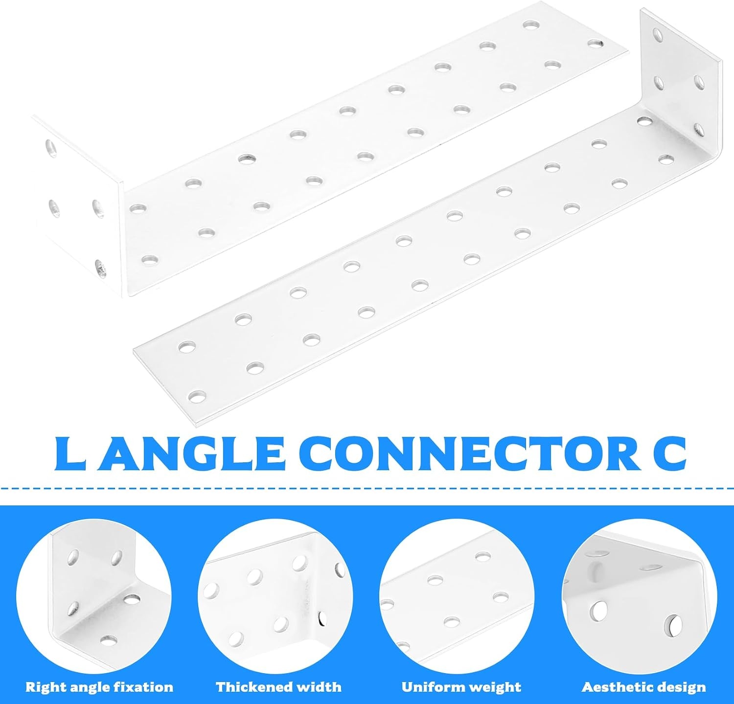 6 stuks ankerbeugels, haakse beugels voor hout, metalen Heavy Duty 90 graden L hoekbeugel voor hout hout verbinding, bevestigingsconnector, wit, 19,8 x 3,5 x 3,5 cm