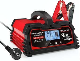 Yinleader Acculader voor auto, 30 A, 12 V/24 V, volautomatisch, intelligent, met lcd-display