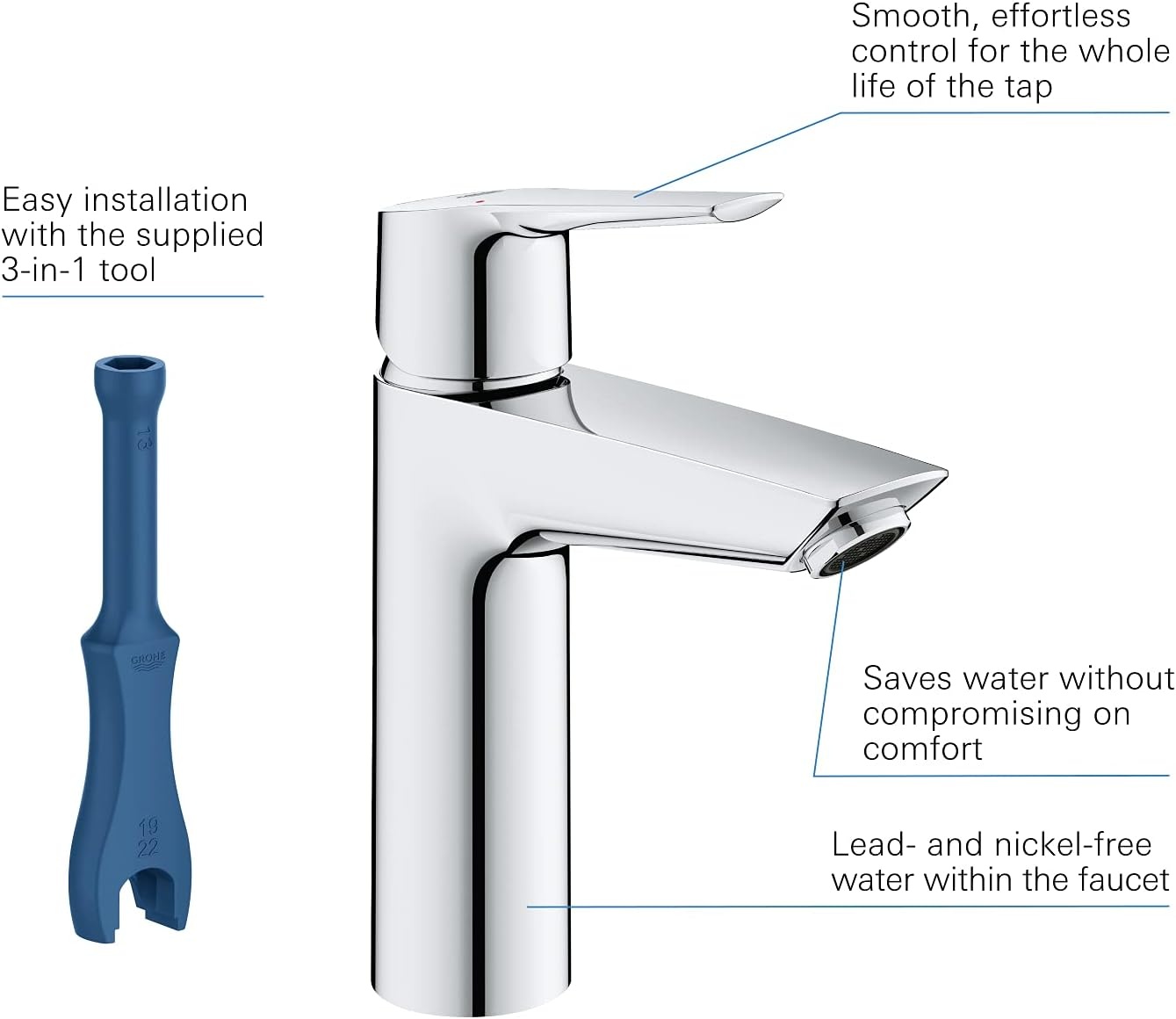 GROHE QUICKFIX 24204002 Eenhendelmengkraan DN 15 | M-size | chroom, met montagetool