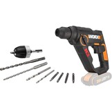 WORX WX390.9 boorhamer SDS-plus 20 V, krachtige boormachine met pneumatische hamerwerk en tweede handgreep, ideaal voor schroeven, boren en hameren, 1,2 J slagenergie, zonder accu en oplader