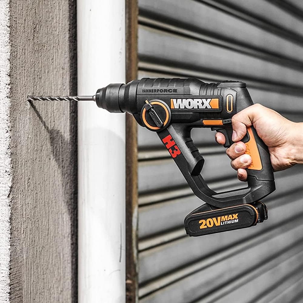 WORX WX390.9 boorhamer SDS-plus 20 V, krachtige boormachine met pneumatische hamerwerk en tweede handgreep, ideaal voor schroeven, boren en hameren, 1,2 J slagenergie, zonder accu en oplader