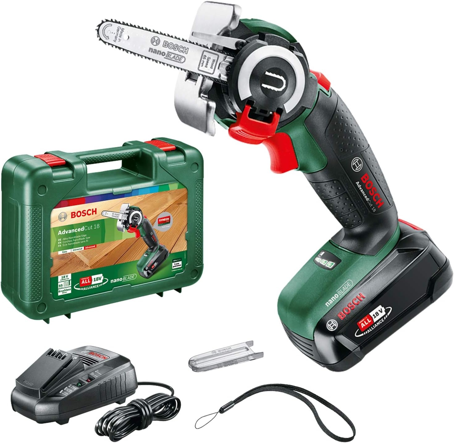 Bosch Accu-NanoBlade-zaag UniversalCut 18V-65 (snel vrij snijden in hout, houtmaterialen en plastic; max. zaagdiepte 65 mm; 18 volt-systeem; 1x 2,5 Ah accu en oplader) - Maat UniversalCut 18V