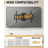 Perlegear TV-muurbeugel, zwenkbaar, kantelbaar, voor platte en gebogen tv's, max. VESA 600 x 400 mm, tot 60 kg