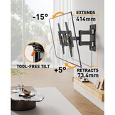 Perlegear TV-muurbeugel, zwenkbaar, kantelbaar, voor platte en gebogen tv's, max. VESA 600 x 400 mm, tot 60 kg