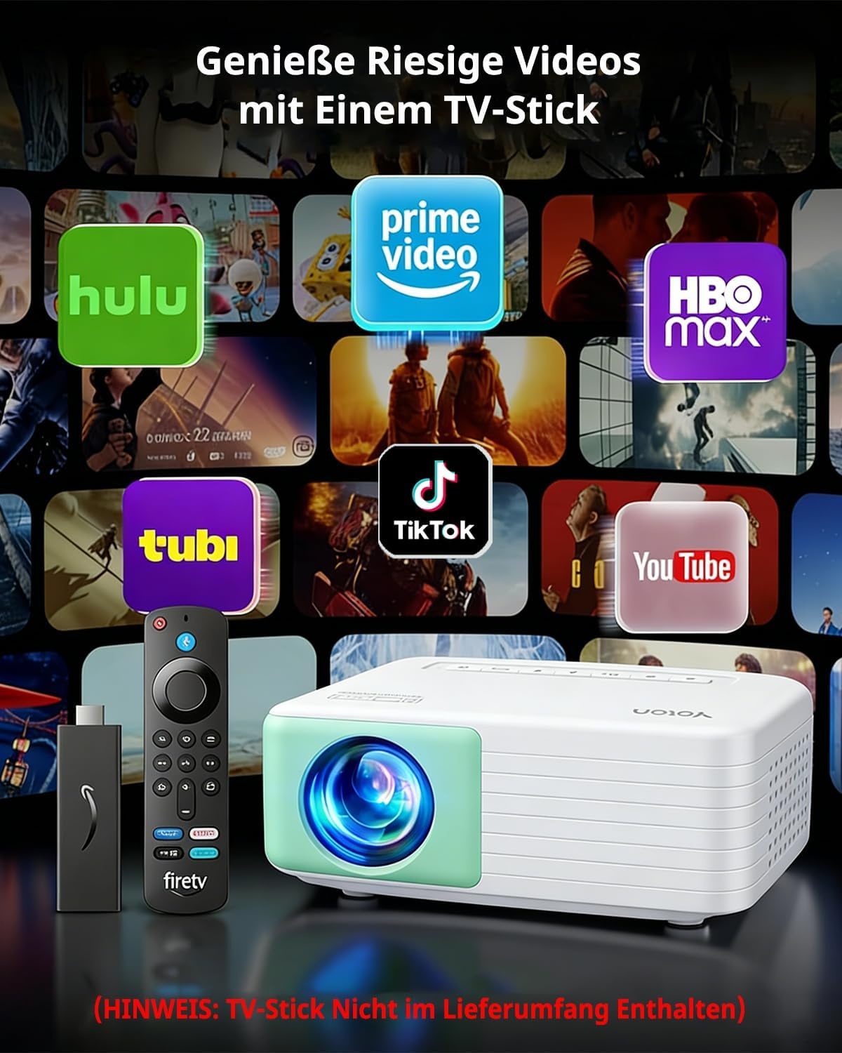 Yoton Y3 Mini-projector, groen, slaapkamer, luidspreker, 1080p, 180° rotatie