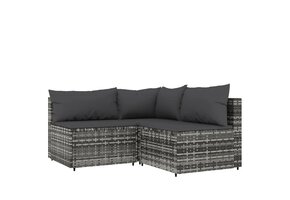 vidaXL Loungeset Grijs Poly Rattan 3-Delig met Kussens - 41% Korting