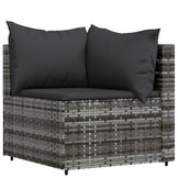 vidaXL 3-delige Loungeset met kussens poly rattan grijs