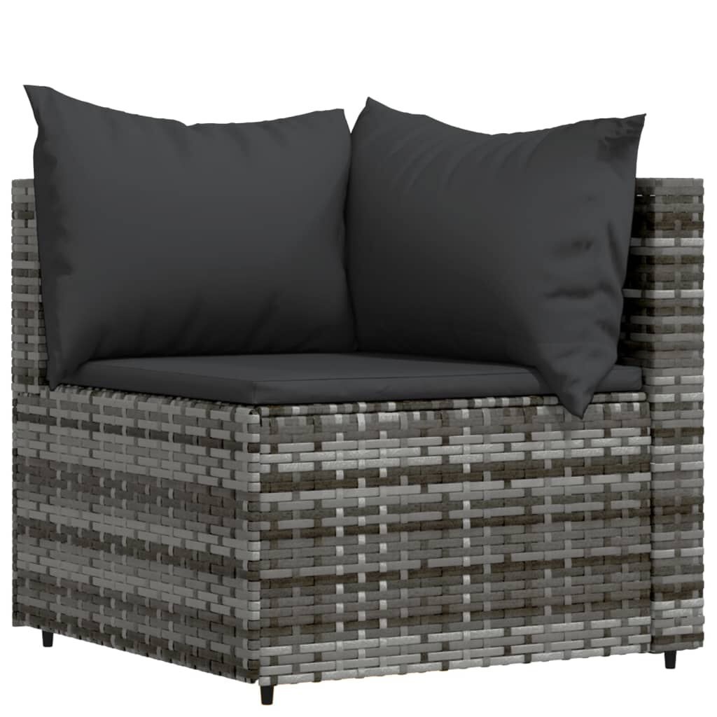 vidaXL 3-delige Loungeset met kussens poly rattan grijs