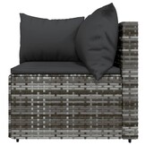 vidaXL 3-delige Loungeset met kussens poly rattan grijs