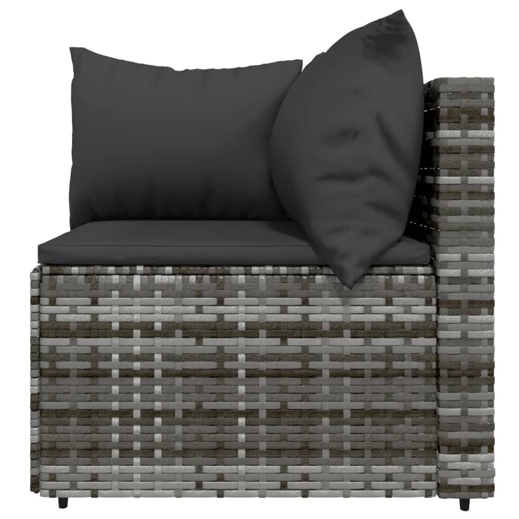 vidaXL 3-delige Loungeset met kussens poly rattan grijs