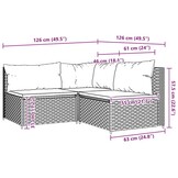 vidaXL 3-delige Loungeset met kussens poly rattan grijs