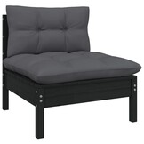 vidaXL 3-delige Loungeset met kussens massief grenenhout zwart