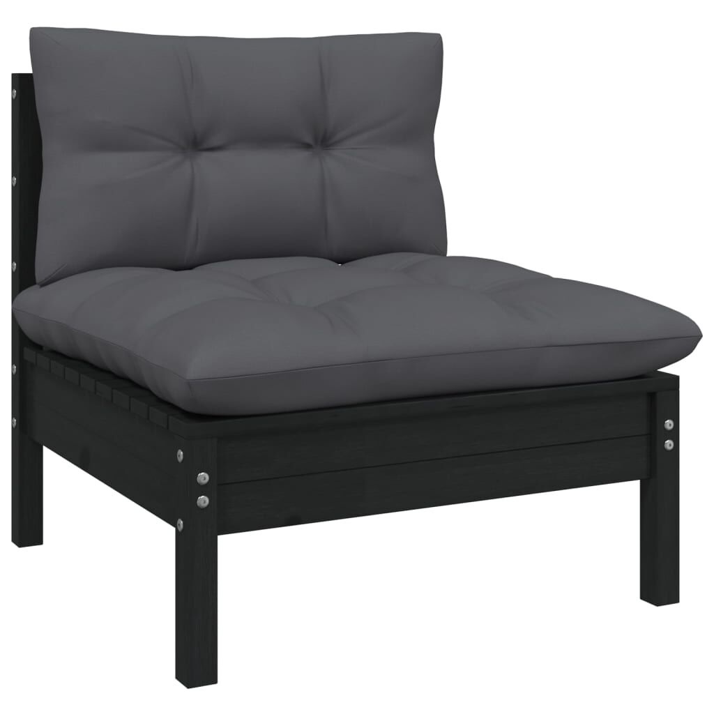 vidaXL 3-delige Loungeset met kussens massief grenenhout zwart