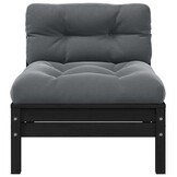 vidaXL 3-delige Loungeset met kussens massief grenenhout zwart