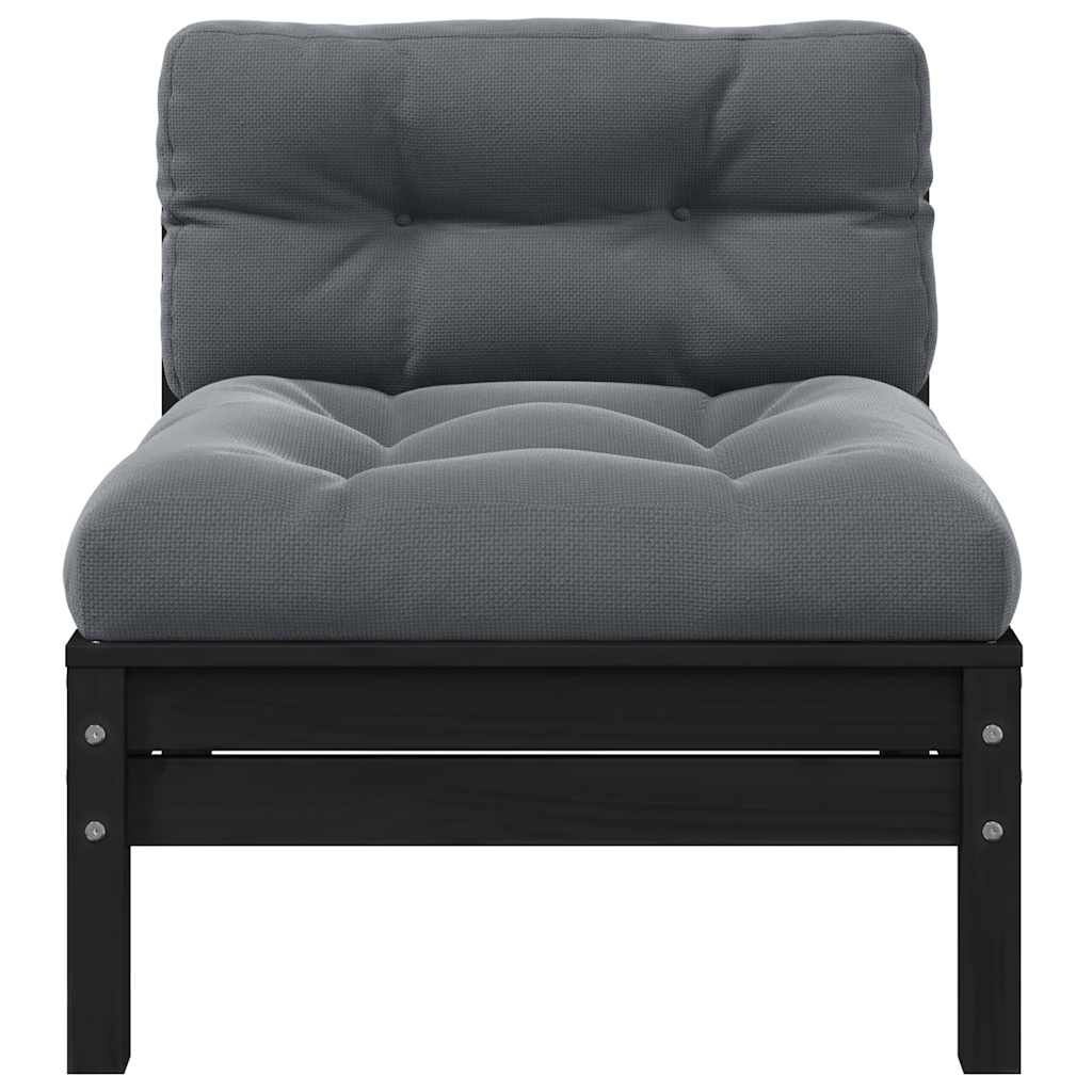 vidaXL 3-delige Loungeset met kussens massief grenenhout zwart