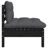 vidaXL 3-delige Loungeset met kussens massief grenenhout zwart