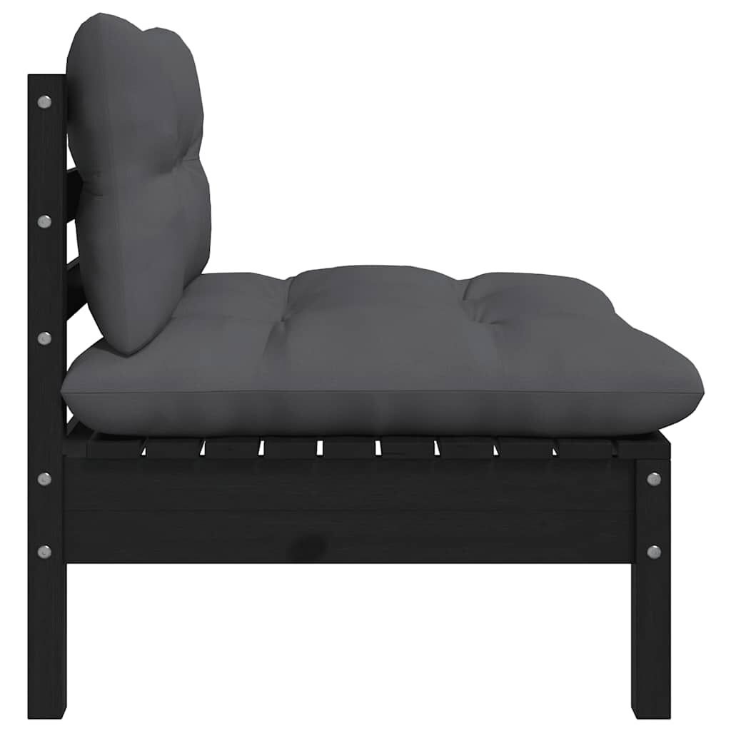 vidaXL 3-delige Loungeset met kussens massief grenenhout zwart