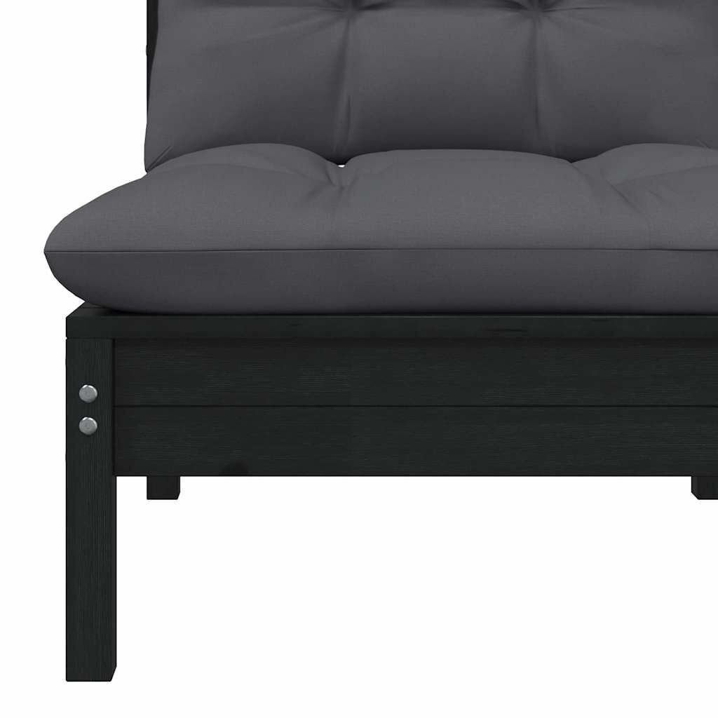 vidaXL 3-delige Loungeset met kussens massief grenenhout zwart