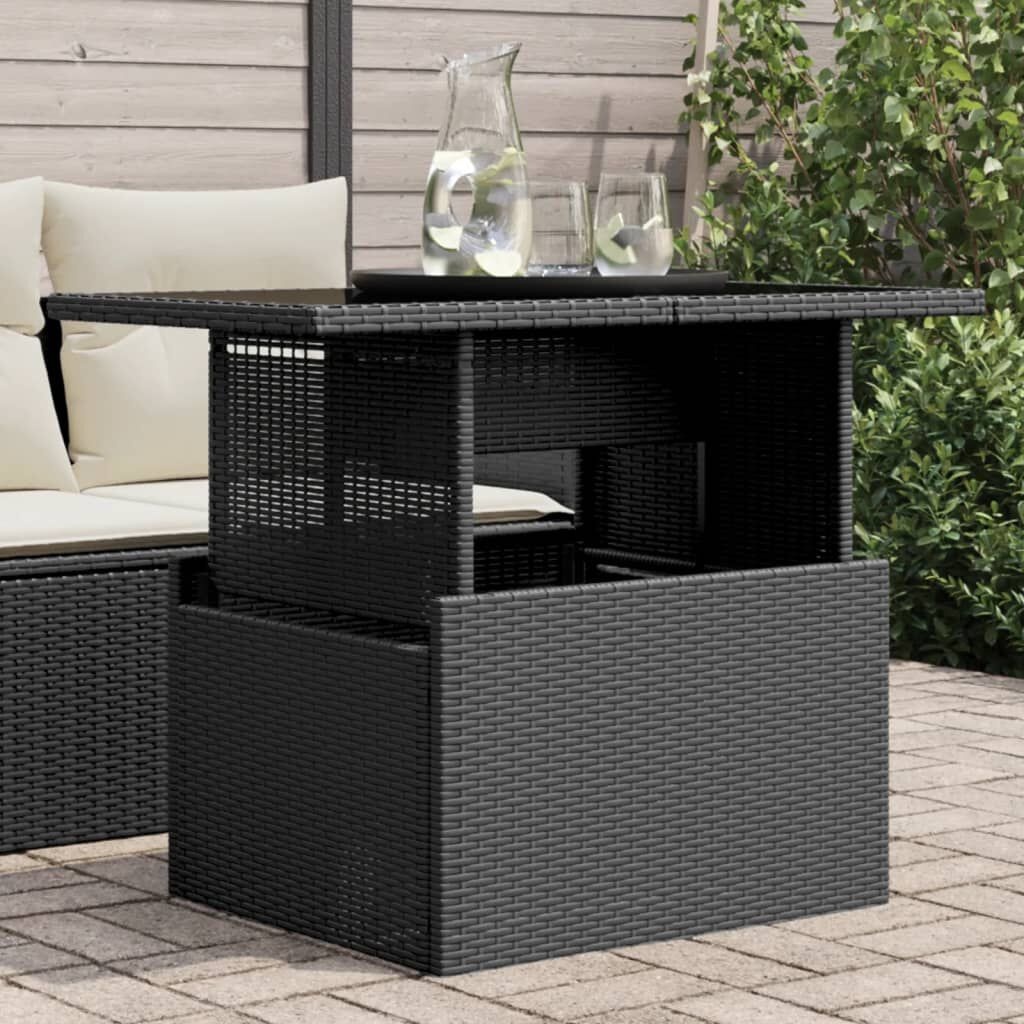 Zwarte Poly Rattan Tuintafel met Glazen Blad - 66% Korting!