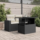 Zwarte Poly Rattan Tuintafel met Glazen Blad - 66% Korting!