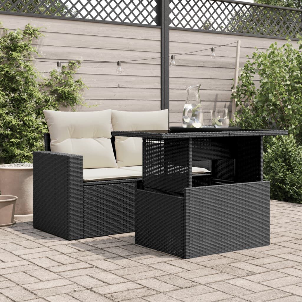Zwarte Poly Rattan Tuintafel met Glazen Blad - 66% Korting!