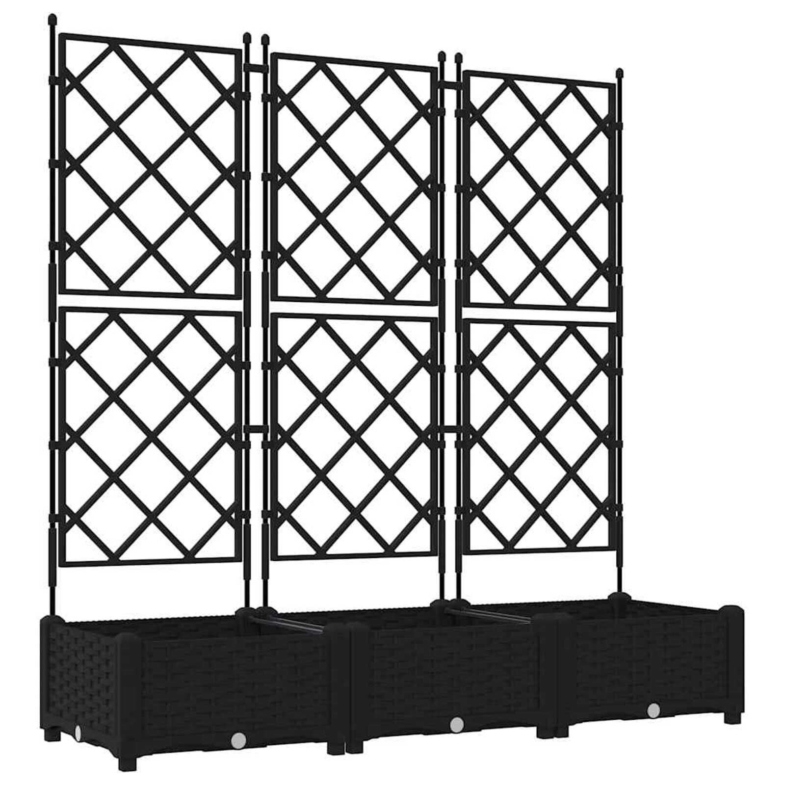 vidaXL Tuindruppel met Trellis 3 pcs Zwart 120 x 40 x 125,5 cm PP