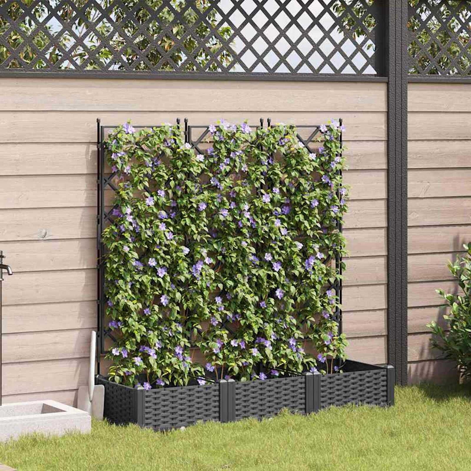 vidaXL Tuindruppel met Trellis 3 pcs Zwart 120 x 40 x 125,5 cm PP
