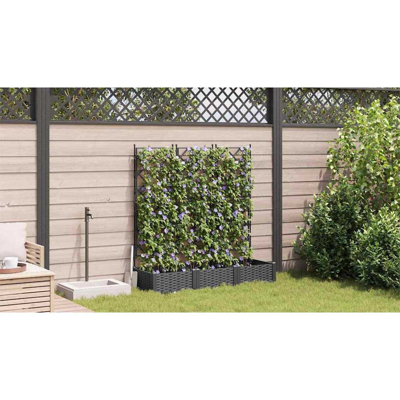 vidaXL Tuindruppel met Trellis 3 pcs Zwart 120 x 40 x 125,5 cm PP