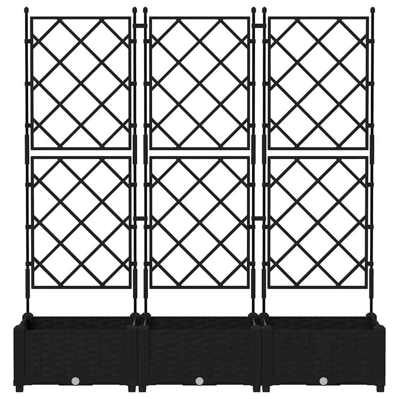 vidaXL Tuindruppel met Trellis 3 pcs Zwart 120 x 40 x 125,5 cm PP