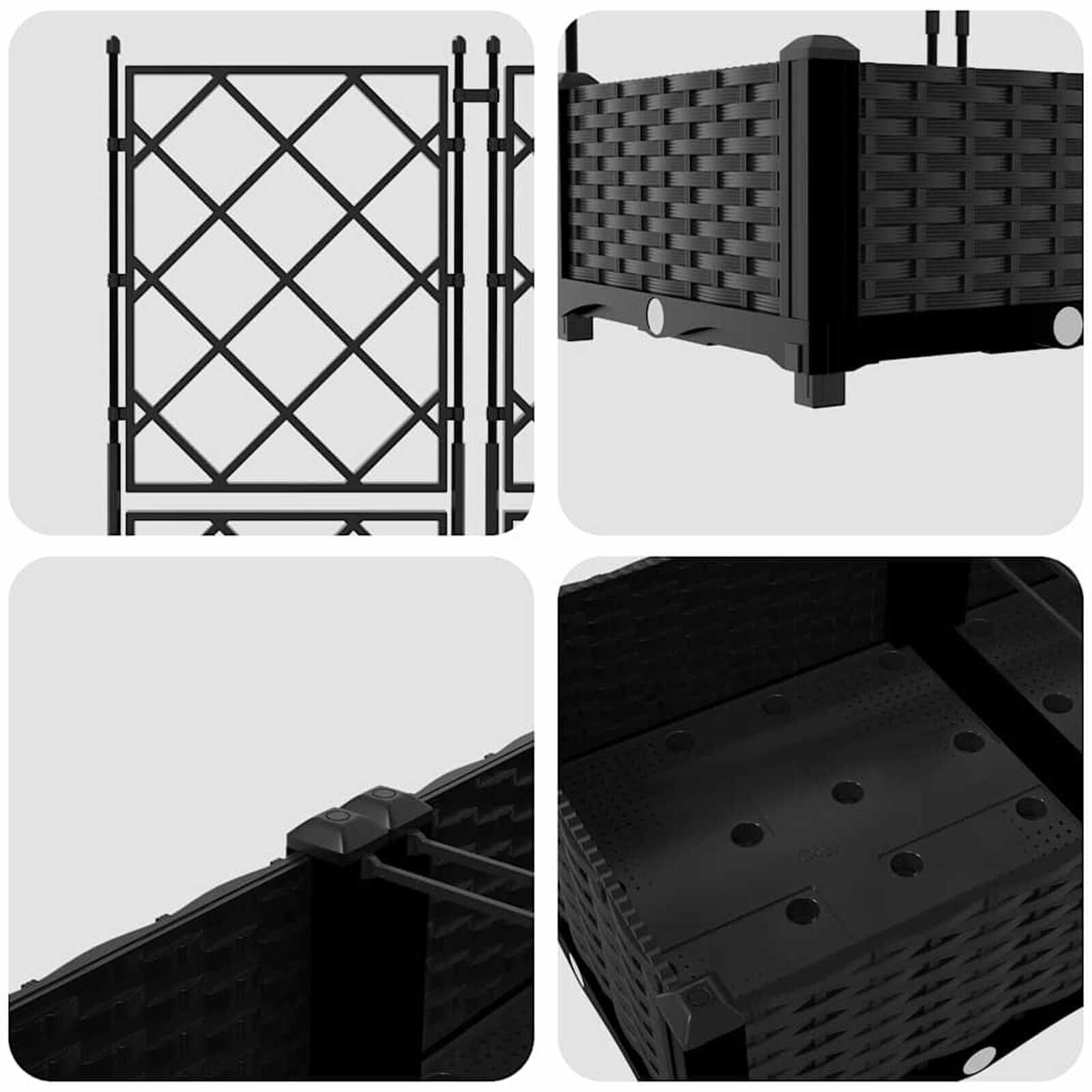 vidaXL Tuindruppel met Trellis 3 pcs Zwart 120 x 40 x 125,5 cm PP